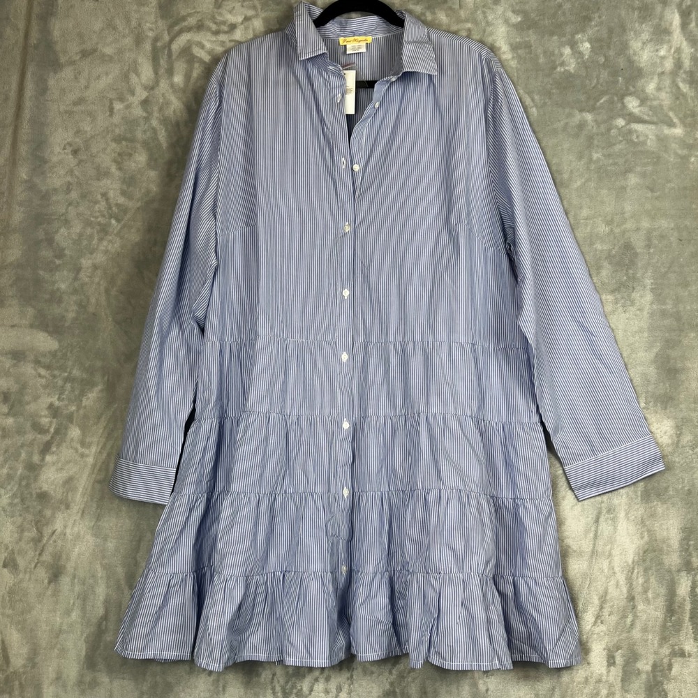 Sweet Magnolia Women Dress Blue White Stripe Tiered Ruffle Shirt Dress XXL - Picture 9 of 10